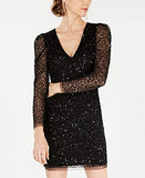 Women's Sequin Dress with Ruched Long Sleeves Formal Night