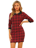 Women's Contrast Peter Pan Collar Keyhole Back Plaid Bodycon Dresses | Women's Work Dresses