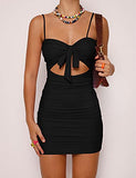 Women's Sexy Bodycon Cut Out Ruched Backless Spaghetti Strap Mini Club Party Dresses