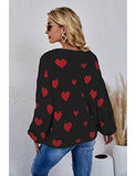 Womens Cute Heart Jumper Knitted Crewneck Long Lantern Sleeve Loose Mohair Sweater Tops | Original Brand