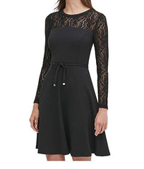 Women's Lace Sleeve Fit And Flare Dress