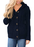 Womens Button Down Cable Knit Cardigans Fleece Hooded Jumper Zip Coat Outwear | Women's Cardigan