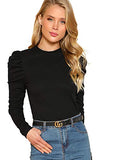 Women's Solid Puff Sleeve Crew Neck Casual T Shirt Top | Women's Tops and Blouses