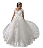 Bridal Women's Half Sleeve Wedding Dresses Applique Long Ball Gown for Bride QU293 | Women's Formal Dresses