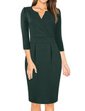 Dark Green Long Sleeve Women's V-Neck Work Business Bodycon Pencil Dress - MISSKY | Women's Work Dresses