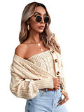 Women's Loose Long Sleeve Knit Button Down Cardigan Sweaters 2 Pieces Sweatshirt Pullove Crop Top Sets | Women's Sweaters