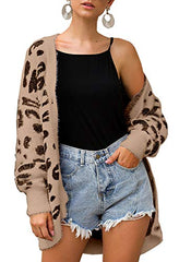 BTFBM Women Fashion Leopard Print Button Down Long Sleeve Soft Loose Knit Sweater Cardigan Coat Fall Winter Outwear