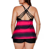 Women Two Piece Swimsuits Plus Size Striped Printed Bathing Suits Open Back Crewneck Loose Fit Top | Original Brand | Women's Tops and Blouses