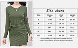 Women Casual Long Sleeve T Shirt Dress V Neck Solid Color Ruched Tie Waist Bodycon Mini Dresses