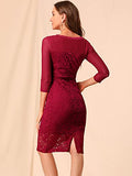 Women's Valentine's Day Mesh Sheer Long Sleeve Stretch Knit Floral Lace Bodycon Dress | Women's Lace Dresses