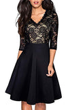 Women's Chic V-Neck Lace Patchwork Flare Party Dress A062