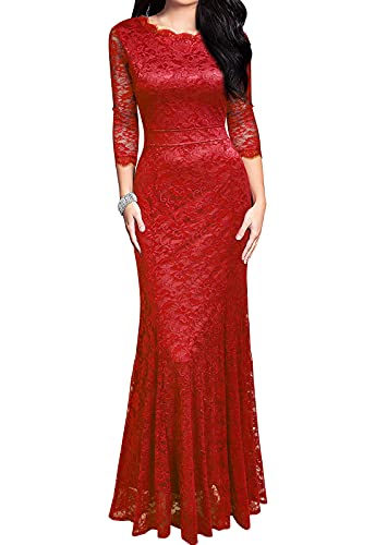 Red Women's Retro Lace Vintage Formal Bridesmaid Wedding Long Dress - REPHYLLIS | Women's Formal Dresses