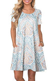 Blue Floral Women's Casual Summer T Shirt Dresses Short Sleeve Swing Dress with Pockets - FZ FANTASTIC ZONE | Women's Casual Dresses