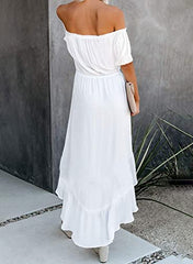 Women Off Shoulder Casual Maxi Dresses Short Sleeve High Low Ruffle Bridesmaid Evening Party Dress