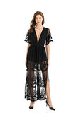 Women's Deep V Neck Short Sleeve Floral Lace Long Dresses