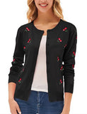 Women Cardigans Cherries Embroidery Sweater for Women Knitted Tops Crew Neck Coat Knitwear Vintage | Women's Cardigan