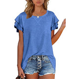 Women's Ruffle Sleeve Tops Summer Casual Blouse Crew Neck Solid Cute Tunic Shirt Rolled Sleeve Side Split Summer Tops Casual | Original Brand | Women's Tops and Blouses