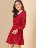 Women's Christmas Costume Heart Print Peter Pan Collar Long Sleeve Mini Dress