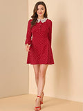 Women's Christmas Costume Heart Print Peter Pan Collar Long Sleeve Mini Dress