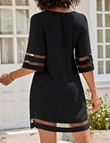 Women Casual Crewneck Mesh Panel 4-Mar Bell Sleeve Loose Tunic Dress