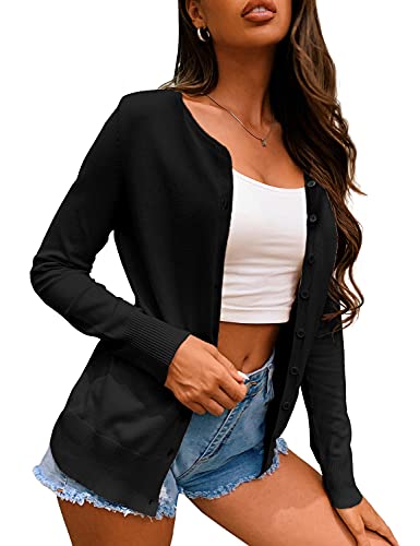 Women's Button Down Crew Neck Long Sleeve Soft Knit Cardigan Sweaters