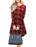 Blooming Jelly Ladies Plaid Dress Long Sleeve Swing Jumper Winter T Shirt Dresses for Women | Women's Casual Dresses