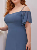 Women's Plus Size Off-Shoulder Side Slit Chiffon Bridesmaid Dresses with Sleeves - Sara Clothes