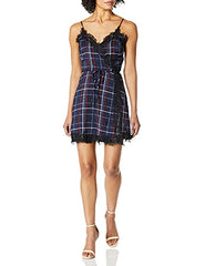 Womens Ivan Painted Plaid Printed Wrap Dress W/ Lace Trim