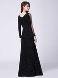 Women Cold Shoulder V Neck Long Formal Evening Dress with Glitter  - Sara Clothes