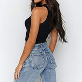 Womens Sexy Sleeveless High Neck Racerback Cropped Tank Tops Trendy Cute Teen Girls Neck Crop Tops Vest | Original Brand | Women's Tops and Blouses