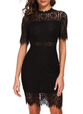 Women's High Neck Short Sleeves Lace Cocktail Party Dress