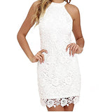 Women Tank Bodycon Dress Black Lace Sleeveless Halter Neck Basic Club Dresses Party Short Dress（medium） | Women's Casual Dresses