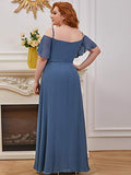 Women's Plus Size Off-Shoulder Side Slit Chiffon Bridesmaid Dresses with Sleeves - Sara Clothes