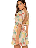 Women's Ditsy Floral Plunge Neck Knot Front A Line Short Dress