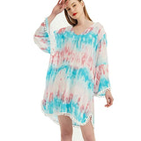 Women Tie dye Dress,  Ladies Casual Summer Beach Midi Dresses Mandarin Sleeve Sundress | Original Brand