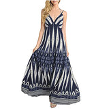 Ladies Fashion Sexy Retro Print V-Neck High Waist Strappy Backless Slim Dress UK Size Party Dress | Women's Work Dresses