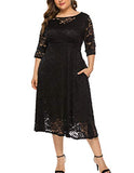 Womens Floral Lace Plus Size Midi Dress Scooped Neckline Cocktail Party Dresses | Women's Formal Dresses
