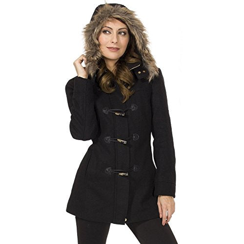 Alpine Swiss Duffy Womens Wool Coat Fur Trim Hooded Parka Jacket
