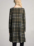 Women's Long Sleeve Plaid Color Block Casual Swing Loose Fit Tunic Dress