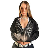 Women Rhinestone Skeleton Cross Printed Hoodie Zip Up Sweatshirt Y2K E Girl Hipster Oversized Hoodies Streetwear | Original Brand