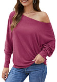 Womens Tops Dressy Casual Batwing Pullover Sweaters Long Sleeve Blouses off Shoulder Tops Oversized Winter Shirts Magenta | Women's Sweaters
