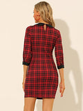 Women's Contrast Peter Pan Collar Keyhole Back Plaid Bodycon Dresses | Women's Work Dresses