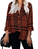Women's Long Sleeve V-Neck Stripes Casual Blouses Pocket Button Down Shirt Tops | Women's Tops and Blouses