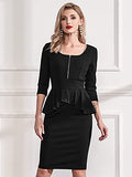 Women's Retro Square Neck Ruffle Style Slim Business Pencil Dress | Women's Work Dresses