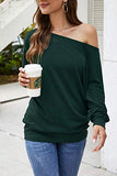 Aifer Women's Off The Shoulder Top Casual Oversized Shirts Loose Tunic Tops Sweater Dark Green | Women's Sweaters