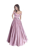 The Shoulder Beaded Satin Evening Prom Dress With Pocket