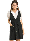 Women's V Neck Button Suspender Casual Mini Overalls Pinafore Dress with Pockets | Original Brand