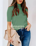 LIYOHON Womens Tops Dressy Casual Fall Cute Tops Mock Turtleneck Business White T Shirts Olive Green-M | Women's Casual Dresses