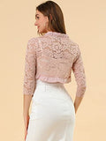 Women's Ruffle Collar Crop Cardigan Sheer Floral Lace Shrug Top | Original Brand