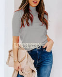 LIYOHON Womens Tops Dressy Casual Fall Cute Tops Mock Turtleneck Business White T Shirts Solid Grey-M | Women's Casual Dresses